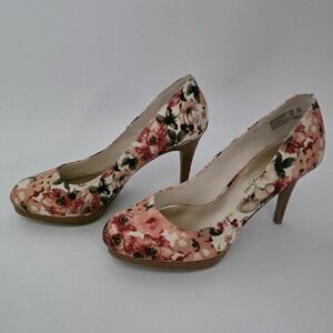 Christian Siriano Women 8.5 Pink Floral Platform 4" Heel Stiletto Pumps Dainty